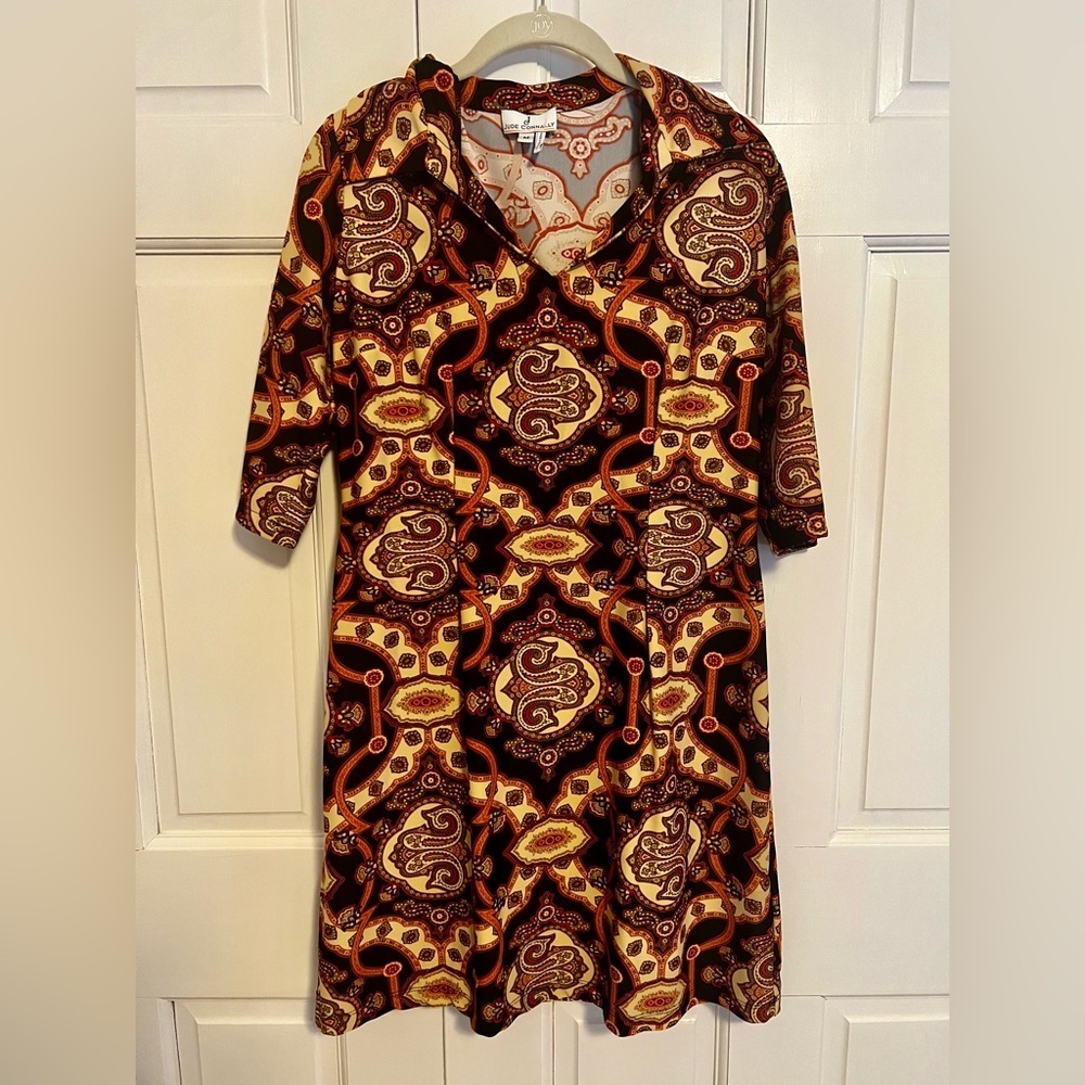 Jude Connally Bell Sleeve Knit Mini Dress Retro Paisley Print M